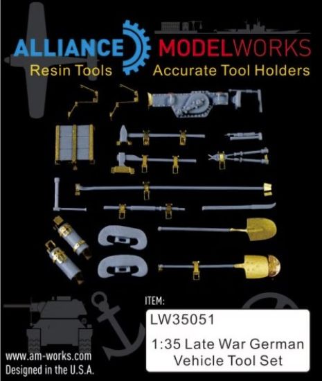 Picture of 1/35 Late WWII German Vehicle Tool Set – Alliance Model Works LW35051